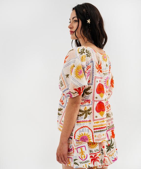 Blouse en gaze de coton à motifs exotiques femme vue3 - GEMO(FEMME PAP) - GEMO