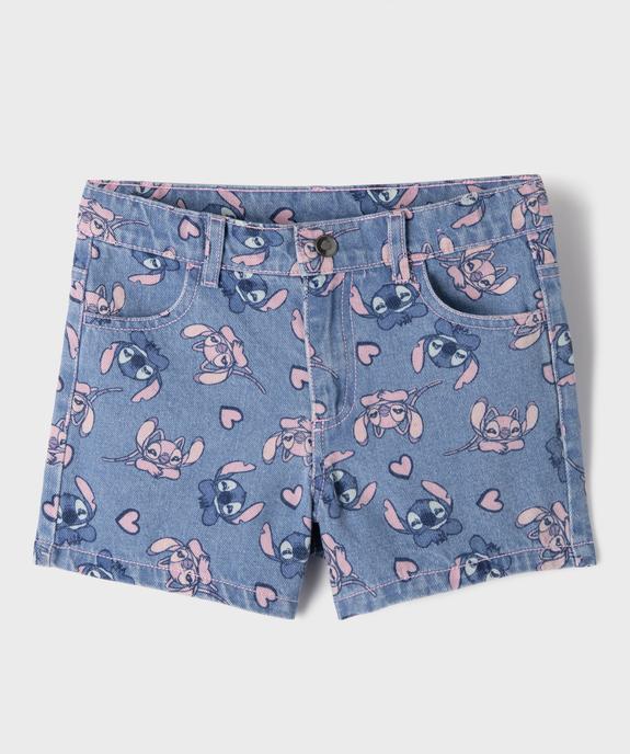 Short en jean avec motifs Stitch et Angel avec taille ajustable fille - Disney vue1 - LILO & STITCH - GEMO