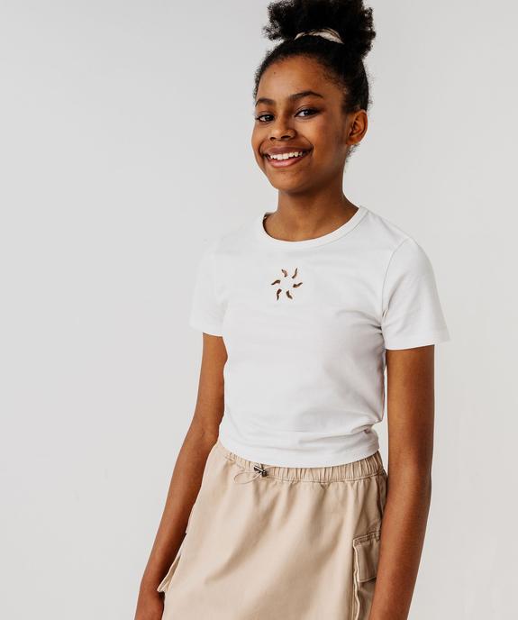 Tee-shirt court à manches courtes avec motif ajouré fille vue8 - GEMO 4G FILLE - GEMO