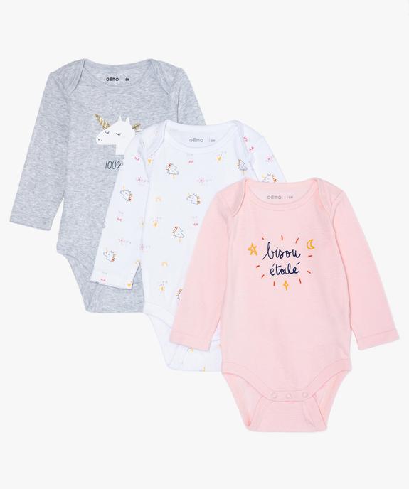 Body bébé à manches longues col US (lot de 3) vue1 - GEMO 4G BEBE - GEMO