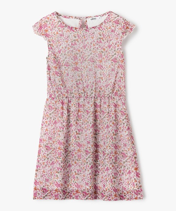 Robe fille courte en voile à fleurs et rayures dorées vue1 - GEMO (ENFANT) - GEMO