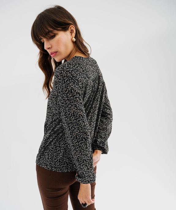 Tee-shirt manches longues imprimé col V fantaisie femme vue1 - GEMO 4G FEMME - GEMO