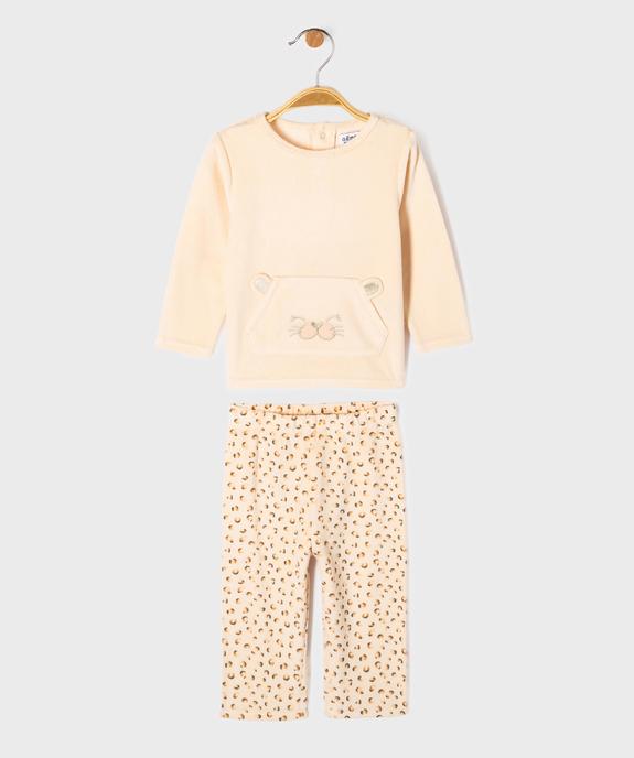 Pyjama 2 pièces en velours à motif léopard bébé fille vue1 - GEMO 4G BEBE - GEMO