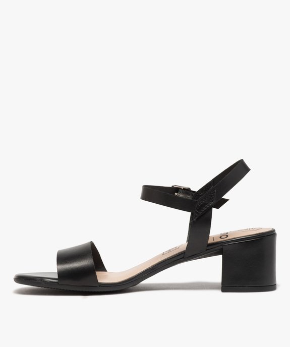 Sandales femme à talon carré dessus brides en cuir uni vue3 - GEMO(URBAIN) - GEMO