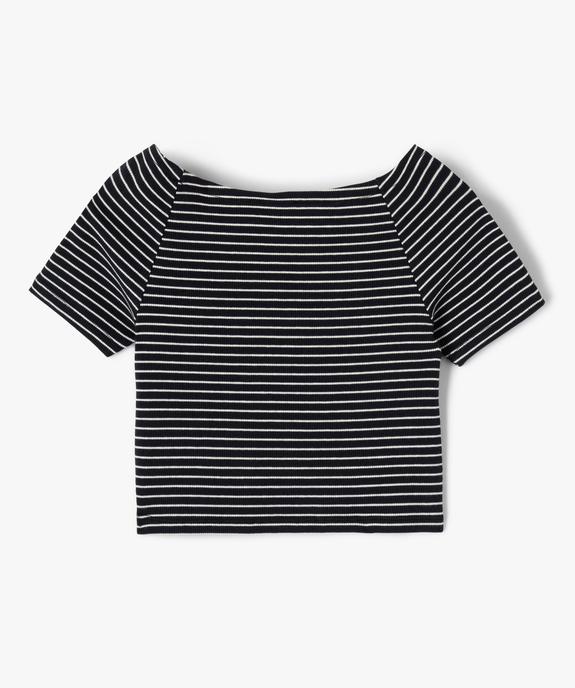 Tee-shirt fille court à col bardot vue3 - GEMO (JUNIOR) - GEMO