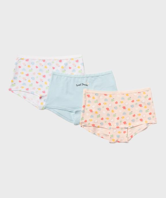Boxers en coton stretch à motifs coeurs fille (lot de 3) vue1 - GEMO 4G FILLE - GEMO