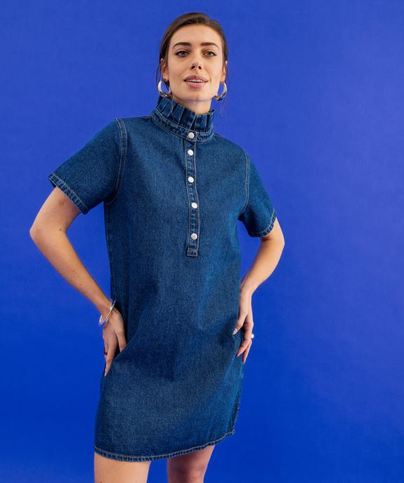 Robe en jean courte à col victorien femme vue1 - GEMO 4G FEMME - GEMO