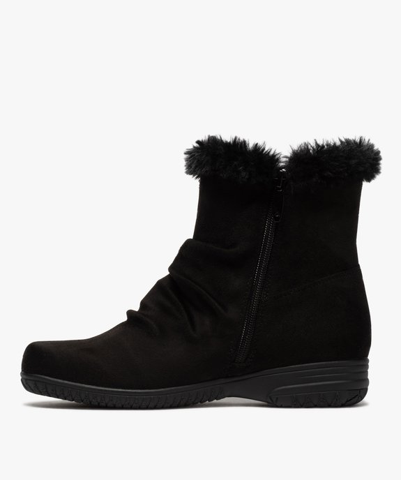 Boots fourrées femme zippées en suédine unie  vue3 - GEMO (CONFORT) - GEMO