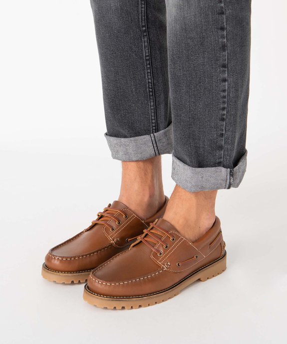 Chaussures bateau homme dessus cuir uni - Tanéo vue1 - TANEO - GEMO