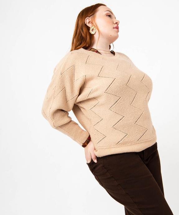 Pull pailleté à motifs zigzag et manches chauve-souris femme grande taille vue1 - GEMO (G TAILLE) - GEMO