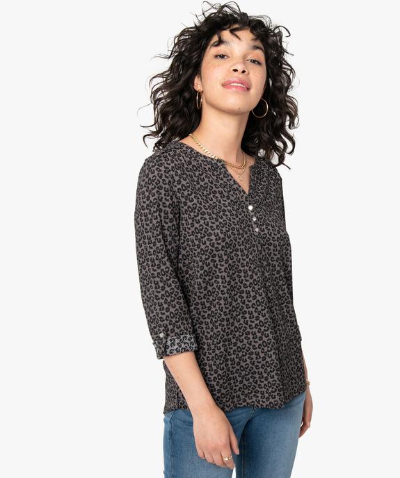 Tee-shirt femme imprimé à manches longues avec col boutonné vue1 - GEMO 4G FEMME - GEMO