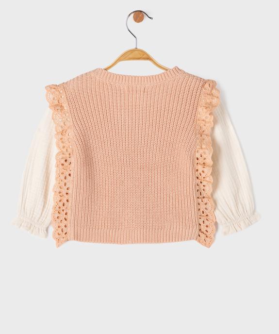 Pull avec manches en gaze de coton bébé fille vue4 - GEMO(BEBE DEBT) - GEMO