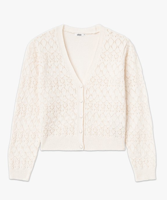 Gilet court à col V en maille ajourée femme vue4 - GEMO 4G FEMME - GEMO