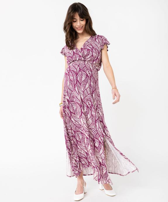 Robe longue à col cache-cœur et manches courtes volantées femme vue1 - GEMO 4G MATERN - GEMO