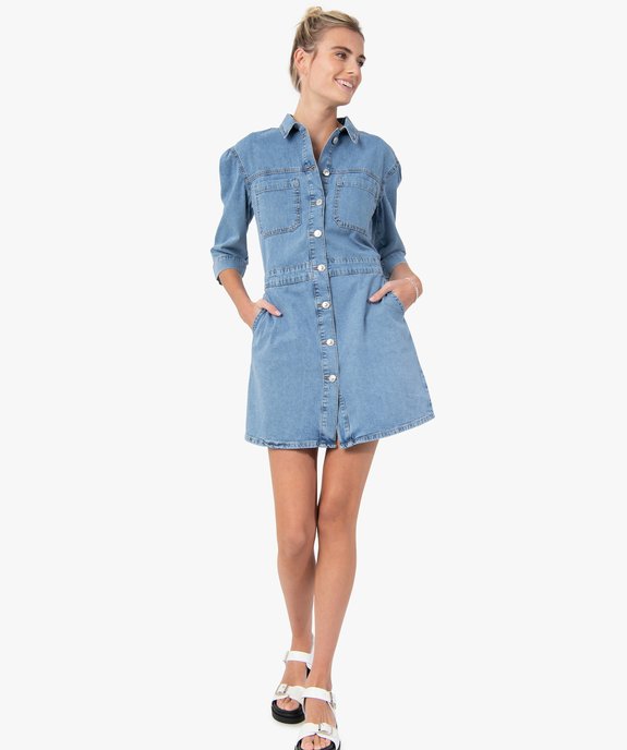Robe femme en toile denim à manches ¾  vue1 - GEMO(FEMME PAP) - GEMO