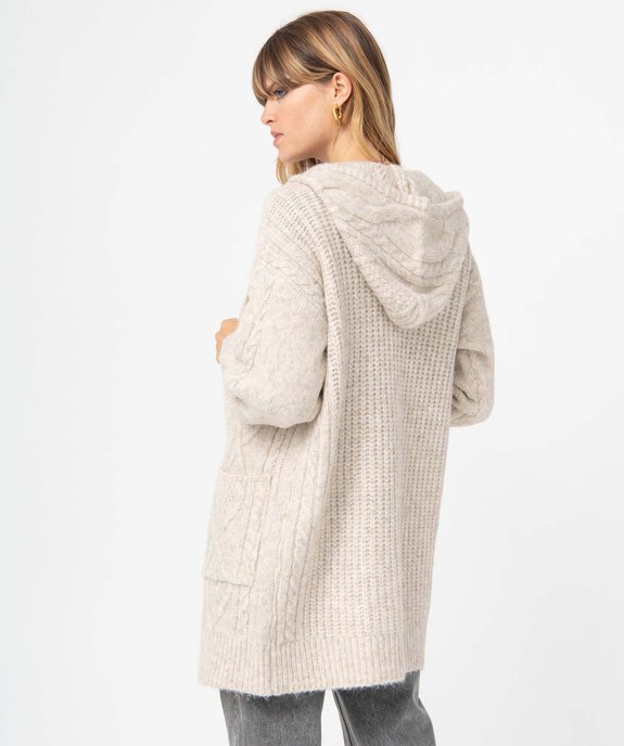 Gilet femme à capuche en maille torsadée vue3 - GEMO 4G FEMME - GEMO