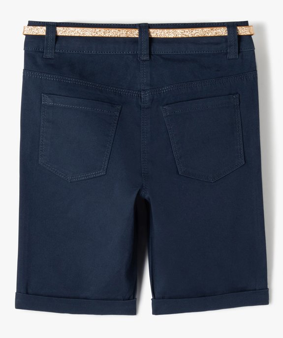 Bermuda fille extensible coupe slim avec revers et ceinture pailletée vue3 - GEMO (ENFANT) - GEMO
