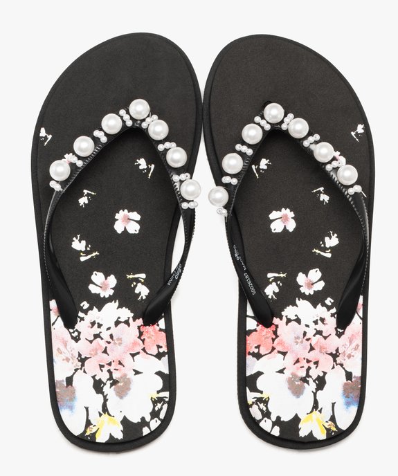 Tongs à semelle fleurie et brides ornées de perles femme vue1 - GEMO (PLAGE) - GEMO