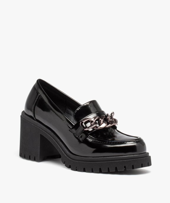 Mocassins femme unis dessus vernis avec talon carré et semelle cranté vue2 - GEMO(URBAIN) - GEMO