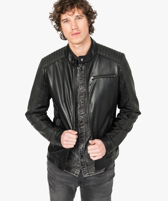 Blouson en simili cuir et toile vue1 - GEMO (HOMME) - GEMO