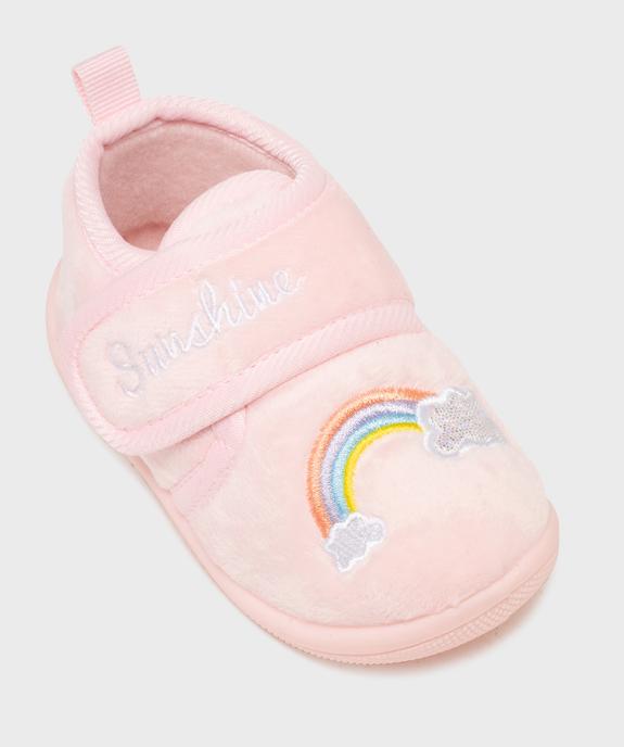 Chaussons en velours à scratch moelleux imprimé arc-en-ciel fille vue5 - GEMO (ENFANT) - GEMO