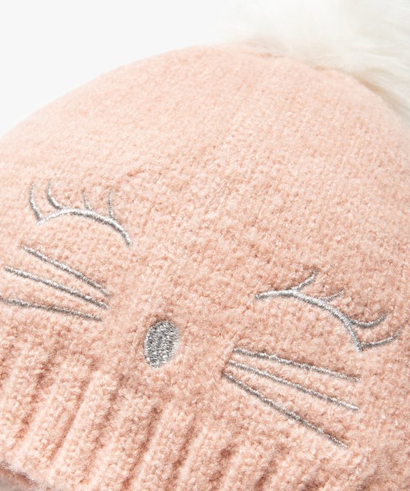 Bonnet fille avec pompon et broderie chat vue2 - GEMO (ENFANT) - GEMO