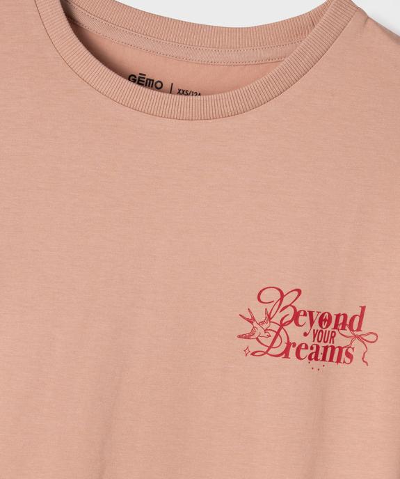 Tee-shirt manches courtes avec inscriptions buste et dos fille vue2 - GEMO 4G FILLE - GEMO