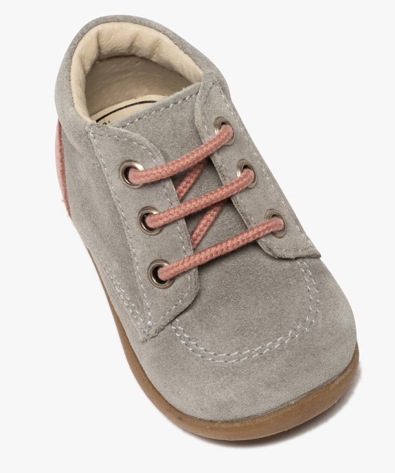 Bottillons premiers pas bébé fille en cuir velours bicolore vue5 - GEMO(BEBE DEBT) - GEMO
