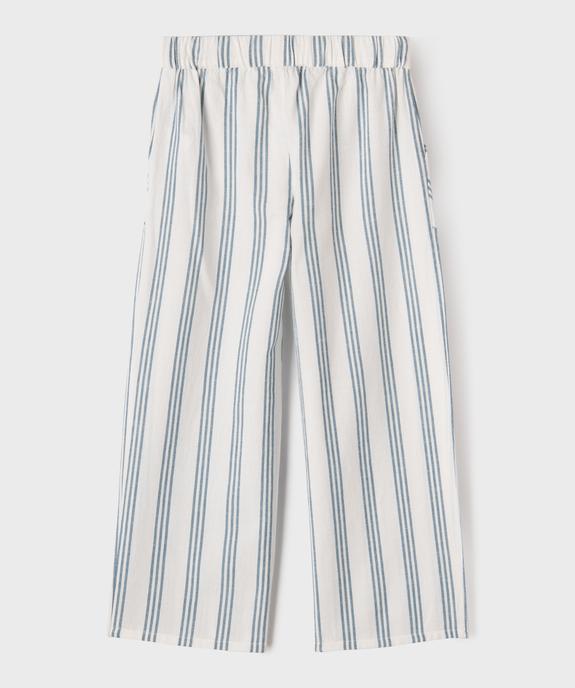 Pantalon large en coton et lin avec taille élastique fille vue5 - GEMO (ENFANT) - GEMO