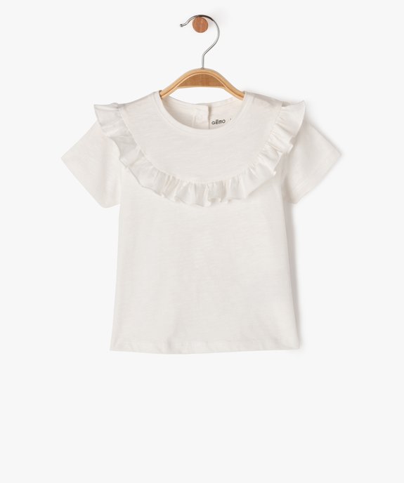 Tee-shirt manches courtes à plastron volanté bébé fille vue1 - GEMO(BEBE DEBT) - GEMO