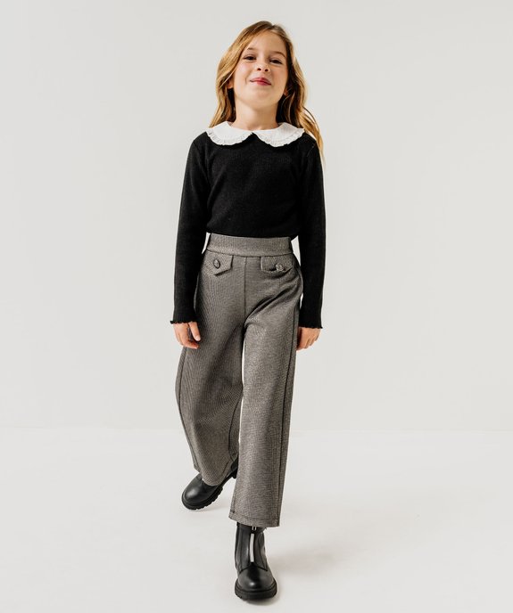 Pull en maille côtelée avec col Claudine brodé fille vue5 - GEMO (ENFANT) - GEMO