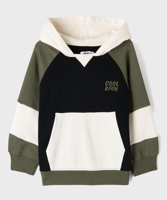 Sweat à capuche tricolore encolure large garçon vue2 - GEMO (ENFANT) - GEMO