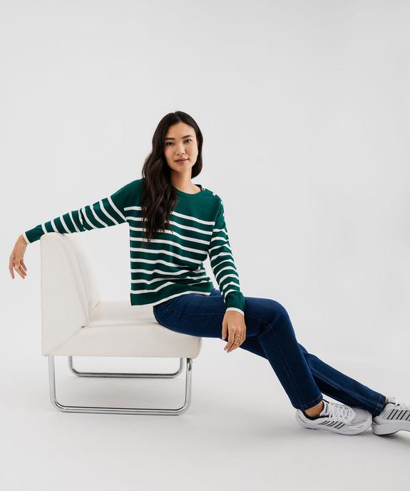 Pull fin à larges rayures avec boutons sur l’épaule femme vue1 - GEMO 4G FEMME - GEMO