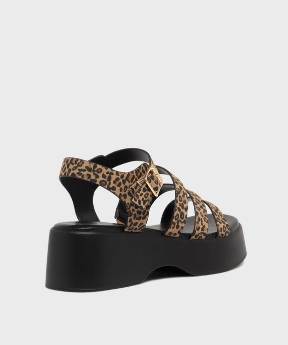 Sandales multibrides à semelle plateforme imprimé léopard femme vue4 - 5 MILES - GEMO