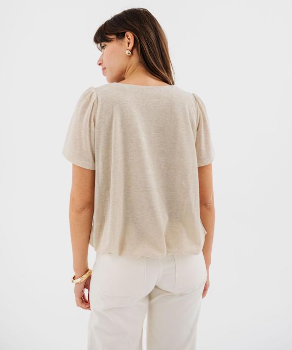 Tee-shirt manches courtes blousant en maille fluide pailletée femme vue3 - GEMO(FEMME PAP) - GEMO
