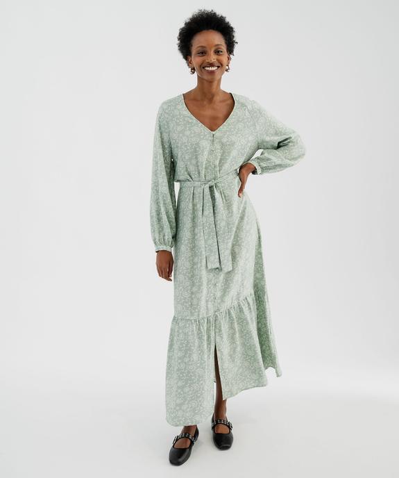 Robe chemise longue à manches longues en viscose fleurie femme vue2 - GEMO 4G FEMME - GEMO