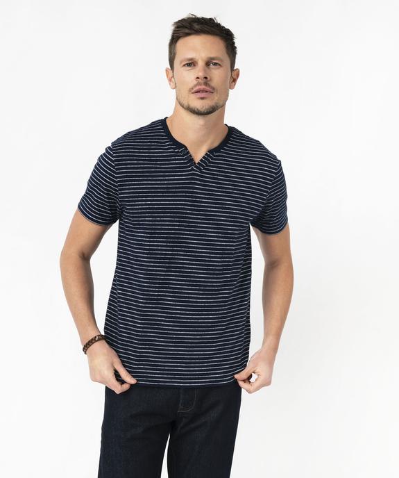 Tee-shirt manches courtes col fantaisie à rayures jacquard homme vue1 - GEMO (HOMME) - GEMO