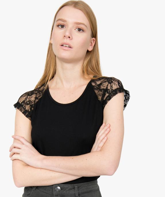 Tee-shirt femme à manches en tulle et dentelle vue2 - GEMO (MAILLE) - GEMO