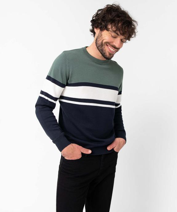 Pull homme à rayures fantaisie vue1 - GEMO (HOMME) - GEMO