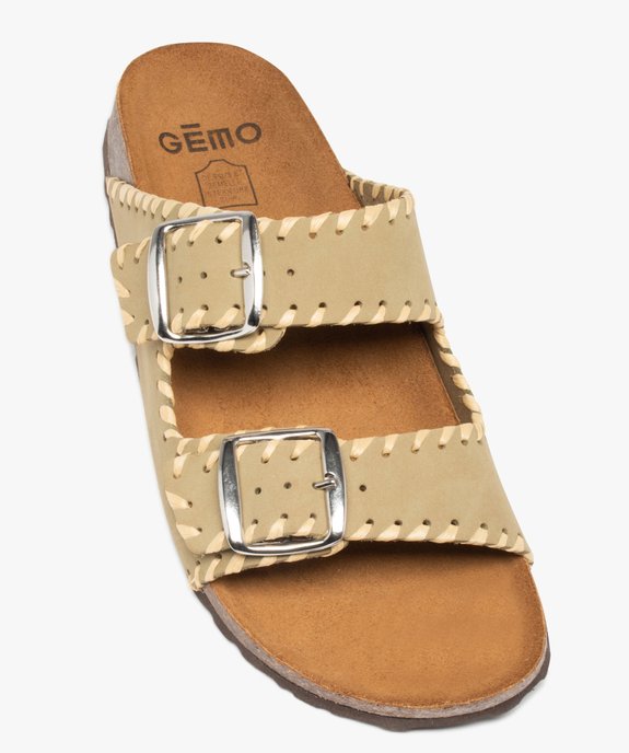 Mules femme unie en cuir velours à double brides vue5 - GEMO (CASUAL) - GEMO