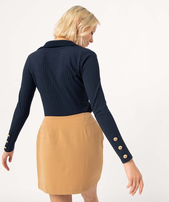 Tee-shirt femme en maille côtelée avec col V vue3 - GEMO(FEMME PAP) - GEMO