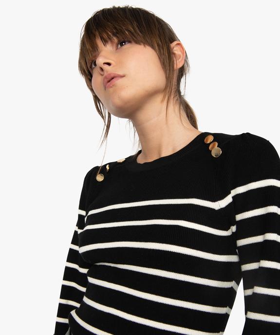 Pull femme marinière à manches bouffantes vue2 - GEMO(FEMME PAP) - GEMO