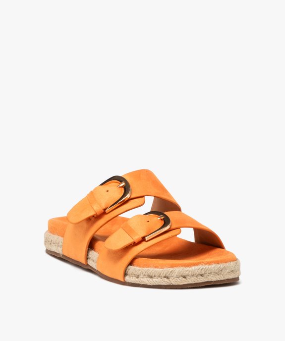 Mules femme unies avec brides à boucle en suédine et semelle corde vue2 - GEMO (CASUAL) - GEMO
