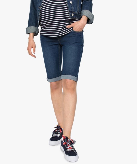 Bermuda de grossesse denim avec bandeau haut et taille réglable vue1 - GEMO (MATER) - GEMO