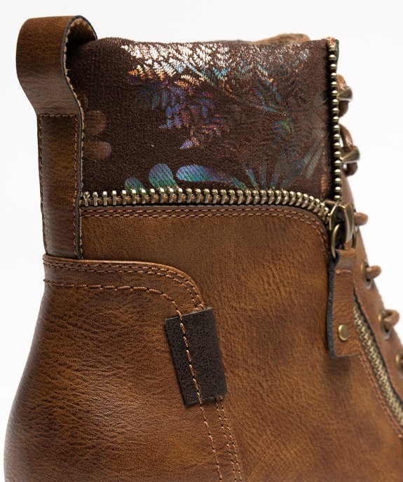 Boots femme à lacets avec col fantaisie et zip  vue7 - EMILIA ROSA - GEMO