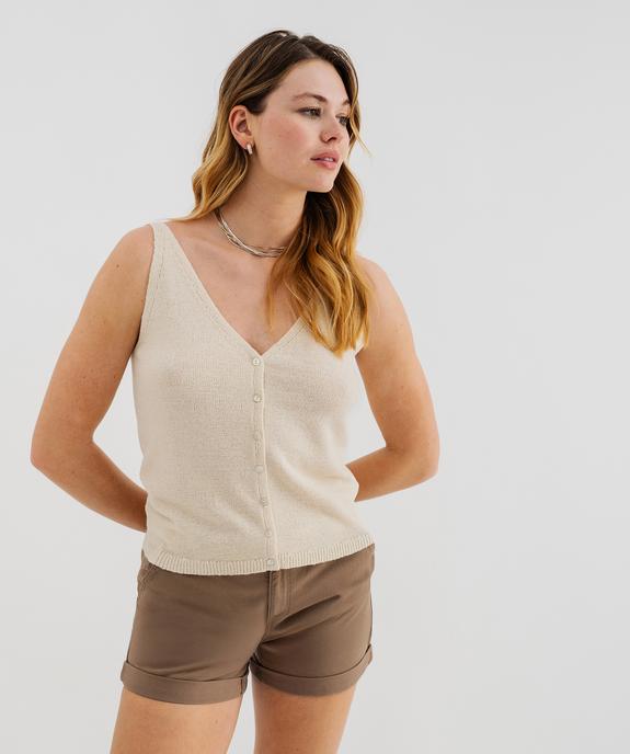 Pull d'été à bretelles avec double décolleté en V femme vue1 - GEMO(FEMME PAP) - GEMO