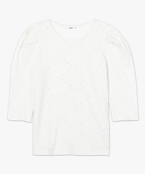 Tee-shirt femme en broderie anglaise avec manches bouffantes vue4 - GEMO(FEMME PAP) - GEMO