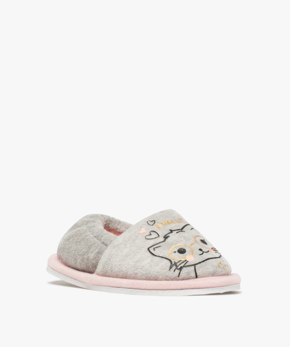 Chaussons fille en velours ras imprimé chat vue2 - GEMO 4G FILLE - GEMO