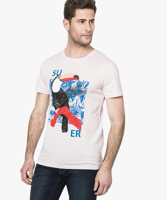 Tee-shirt uni à manches courtes et imprimé coloré vue1 - GEMO (HOMME) - GEMO