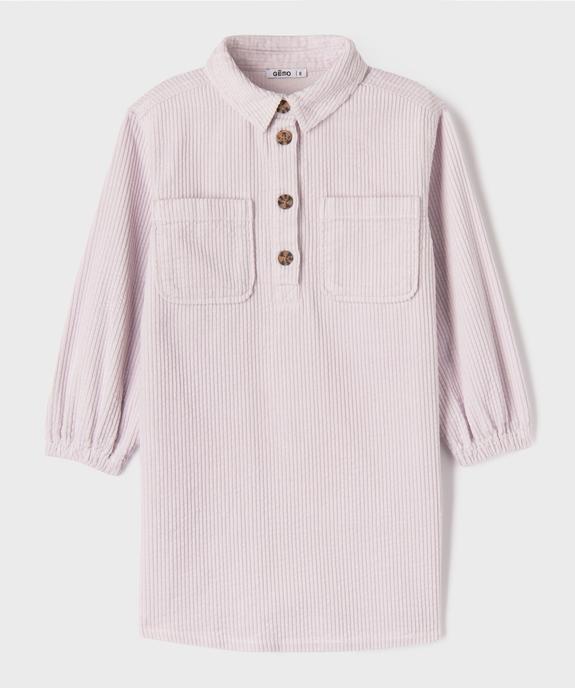 Robe chemise courte à manches longues en velours côtelée fille vue2 - GEMO (ENFANT) - GEMO